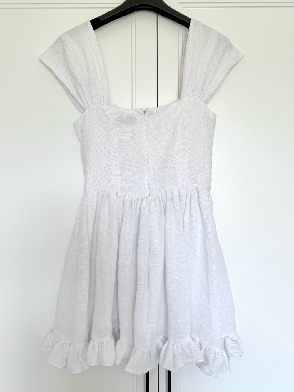 White Ruffle-Hem Mini Dress with Button Front - Picture 2 of 10